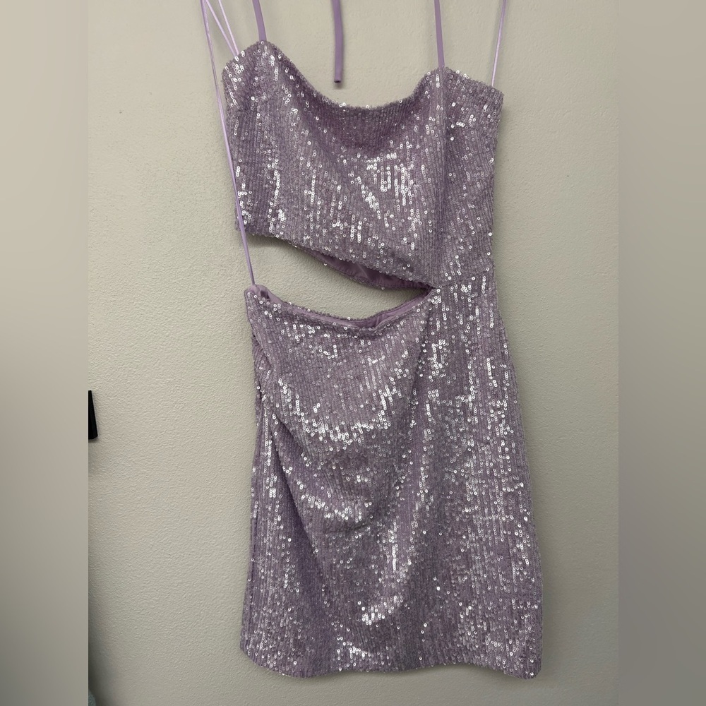 NWOT Amanda Uprichard $246 Brinley Sequin-Embroidered Halterneck dress Size M - Picture 4 of 9